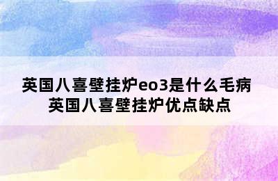 英国八喜壁挂炉eo3是什么毛病 英国八喜壁挂炉优点缺点